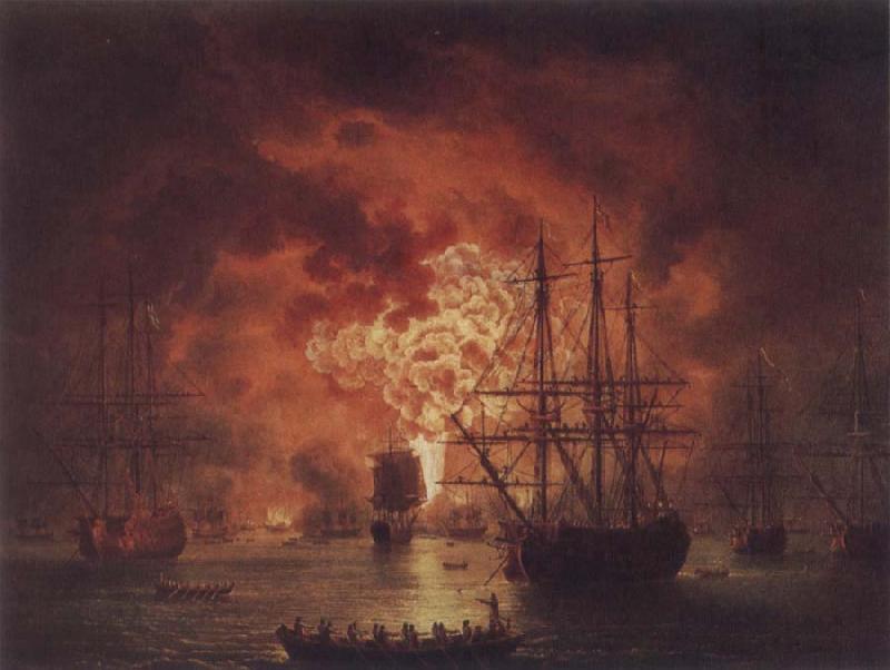 Jakob Philipp Hackert The Destruction of the Turkish Fleet in Chesme Harbour oil painting picture